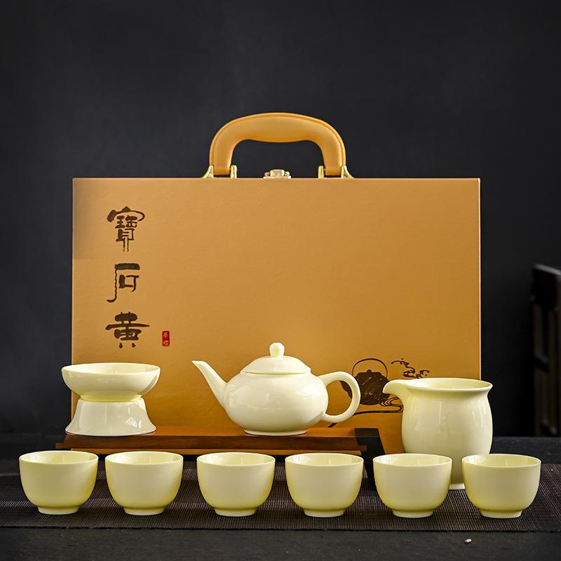 Дэхэ Белый фарфор Саловый нефрит Набор для чая Кунг-фу Ручная работа Керамика Золотая роспись Линия Открытие мероприятия Подарки