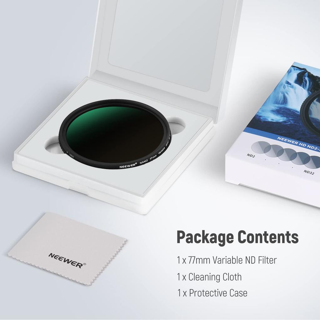NEEWER 77мм HD Переменный ND Фильтр Без X-образного слоя Нано Тонкий Сплав Алюминия Предотвращение Регулируемый Фильтр Нейтральной Плотности ND2-ND32 (1-5 остановок) Крест/Оптический