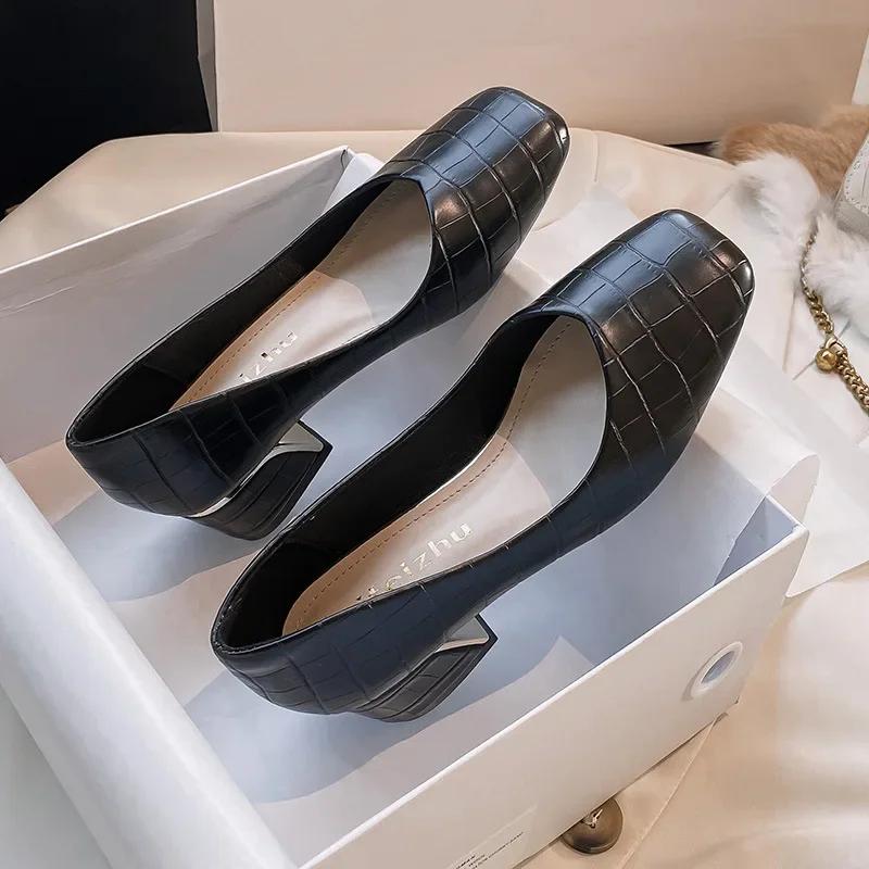 Дизайнерские классические туфли на квадратном носке с толстым каблуком, женские туфли-лодочки, сексуальные туфли на высоком каблуке, рабочая обувь, женская свадебная обувь 2024