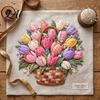 DIY Craft Kit with Precut Fabric Floral Basket Patchwork Kit Sewing Pre-cut Fabric Flower Project for Adults Handmade Home Wall Art Decor