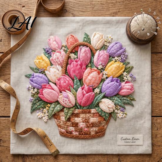DIY Craft Kit with Precut Fabric Floral Basket Patchwork Kit Sewing Pre-cut Fabric Flower Project for Adults Handmade Home Wall Art Decor