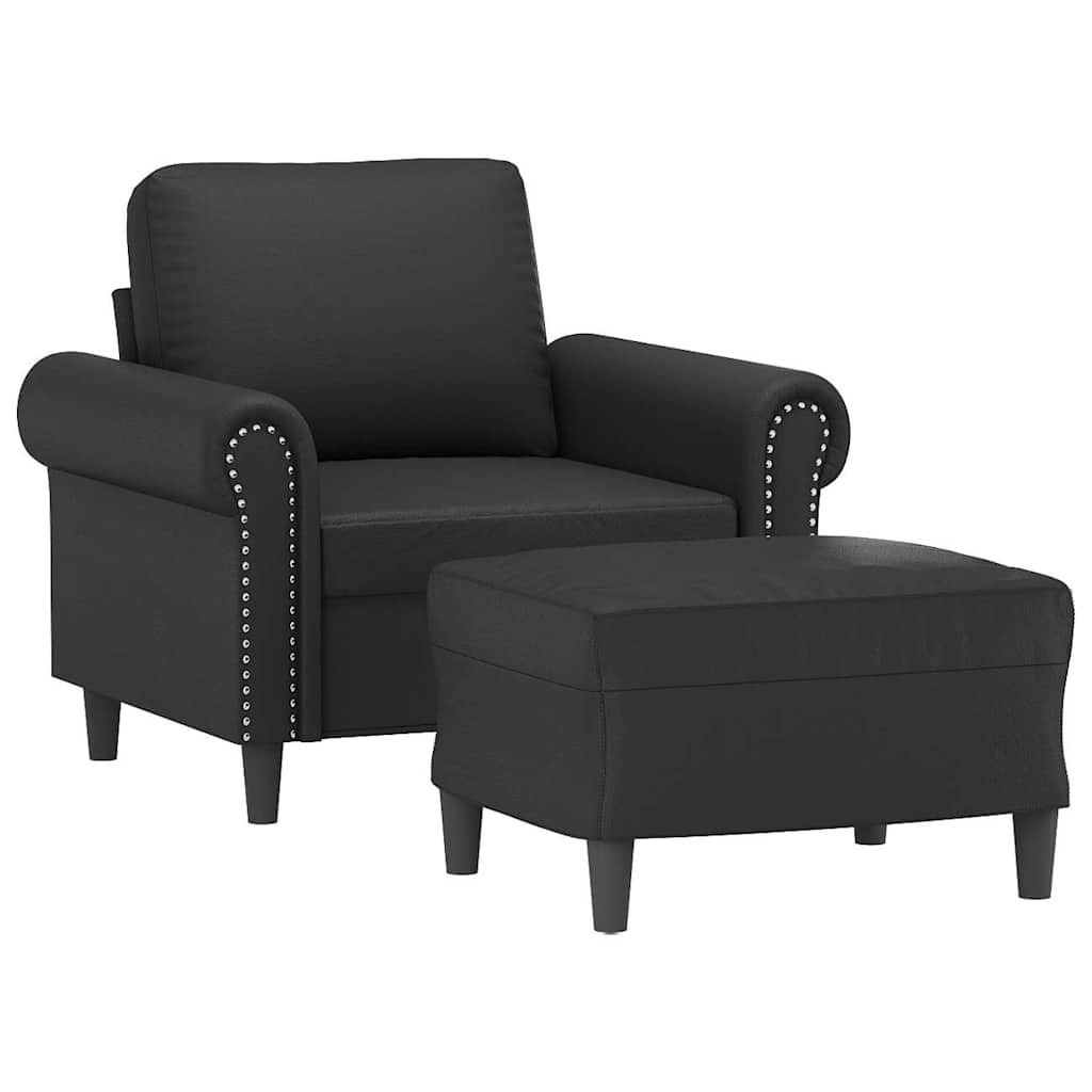 Vidaxl Fotel Z Podnóżkiem, Czarny, 60 Cm, Sztuczna Skóra