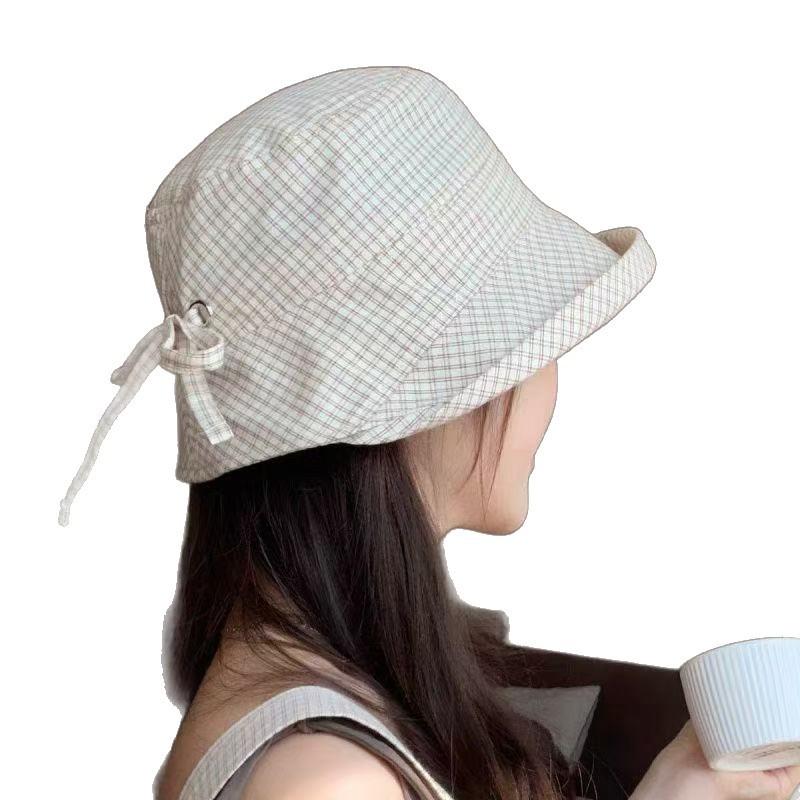 Women's Plaid Bucket Hat Foldable Sun Screen Cap Wide Brim Quick Dry Beach Sun Hat