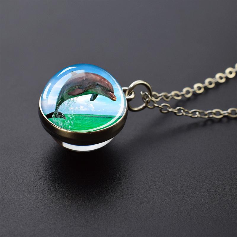 Ювелирные ожерелья с синим морем и морской жизнью, черепаха, дельфин, ракушки, двухсторонний хрустальный стеклянный шар, кулон, ожерелье для женщин и мужчин, подарок