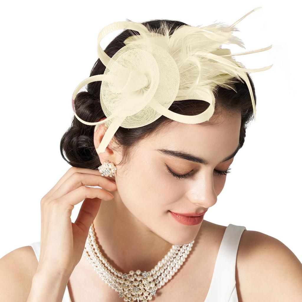 Tulle Fascinators For Women Tea Party Hats For Cocktail Wedding Fancy Dress Party Tea Party Headwear For Headband For Thick Hair