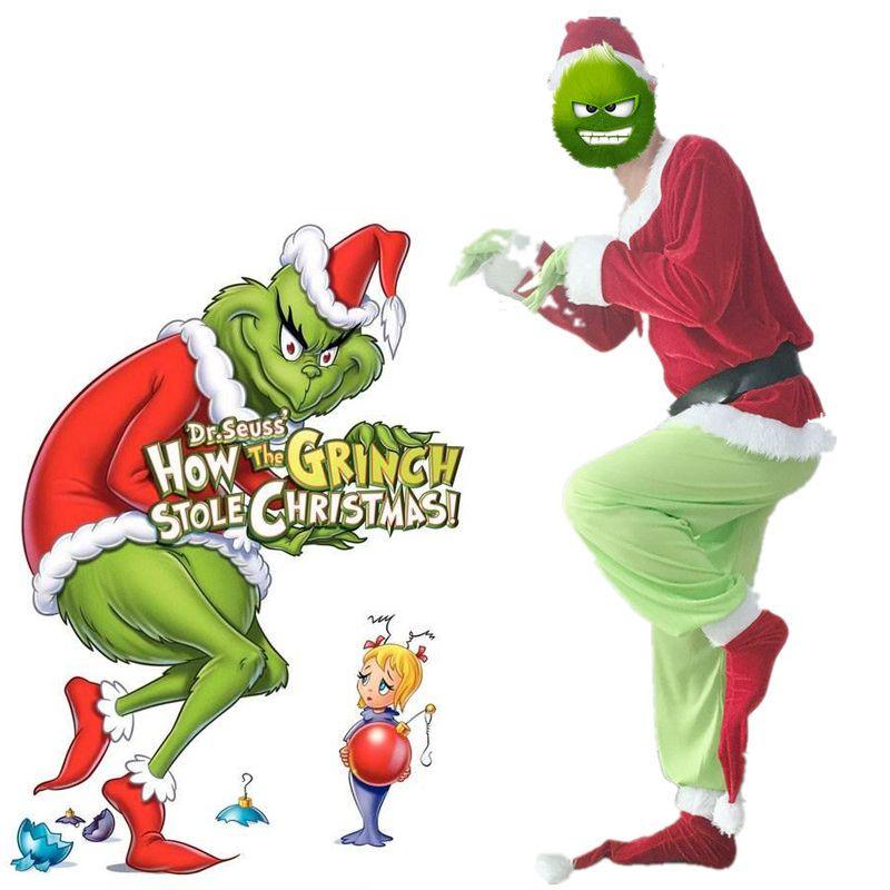Привлекательный костюм Гринча для косплея для маскарадных вечеринок на Хэллоуин