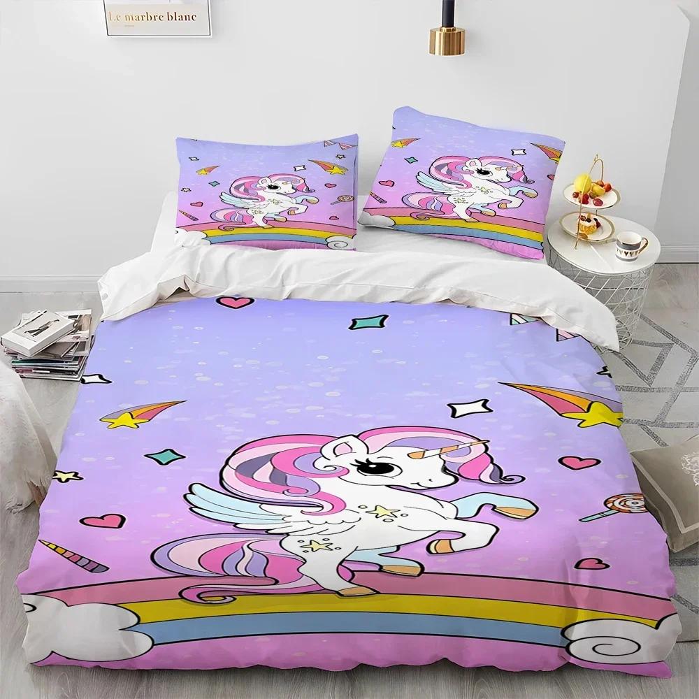 Luxury New 3D Print Unicorn Cute Cartoon Comforter Bedding Set,Duvet Cover Bed Set Quilt Cover Pillowcase,Queen Bedding Set