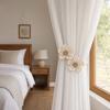 Handmade Crochet Flower Curtain Tieback, No Drilling Window Curtain Holders Ties Backs, Decorative Drape Curtain Holdbacks for Home Bedroom