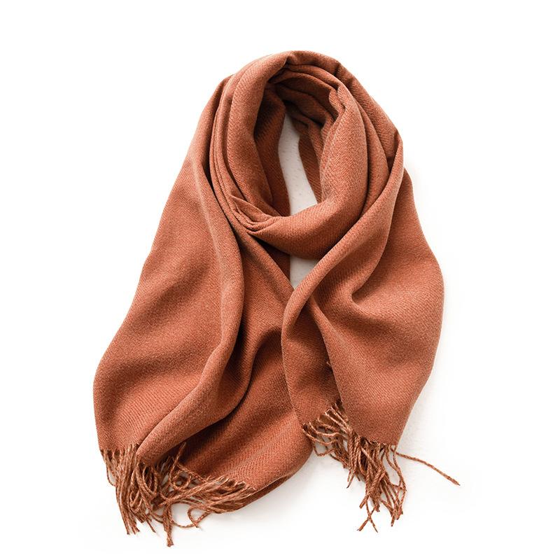 Double Sided Solid Color Scarf For Women's Winter Imitation Cashmere Warm Tassels