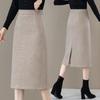 2025 Woolen High Waist A-Line Mid-Length Skirt for Women - Autumn/Winter Hip-Wrap Style