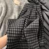 Женские шерстяные брюки с завышенной талией, черные в клетку, с широкими штанинами - на флисовой подкладке, в стиле ретро-кэжуал для осени/зимы