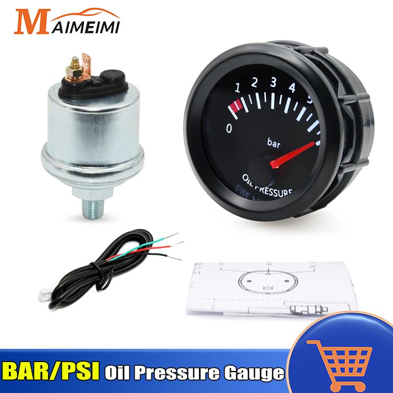 52mm Car Oil Pressure Gauge Sensors Modification 0-7 BAR Oil Pressure Meters for Truck Car 12V Oil Press Sensor M10x1 NPT1/8