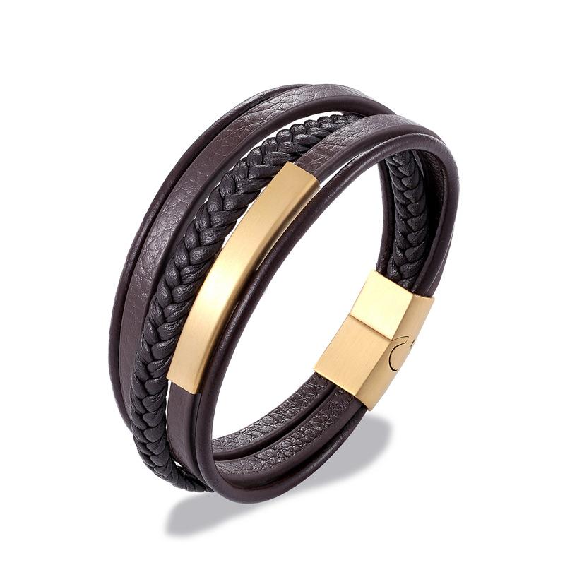 2026 Simple Men's Pipe Leather Bracelet European and American Simple Magnet Frosted Button Head