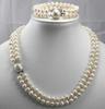 7-8mm 2-row Natural White Freshwater Pearl Necklace Bracelet Jewelry Set