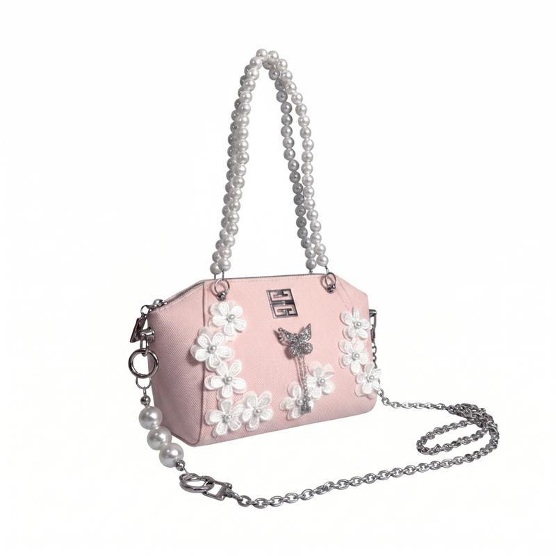 Givenchy [Customized Cosmetic Bag] Polyester Fiber Butterfly Flowers Lace Pearl Chain