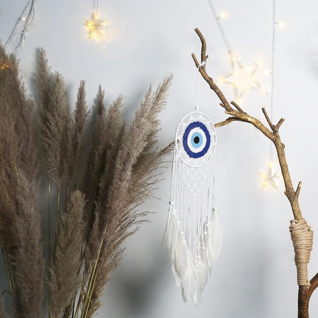 Evil Eye Feather Dream Catcher Pendant - Handmade Decorative Woven Craft