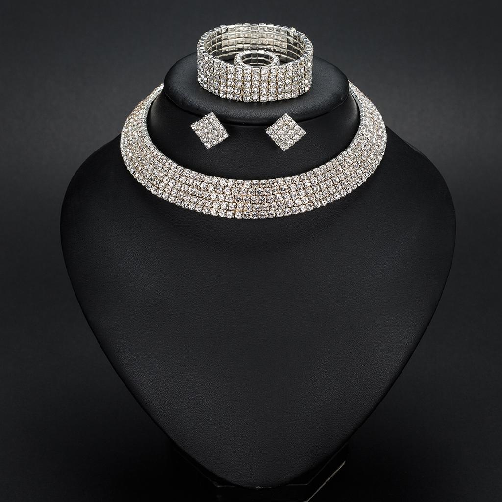 Классическое ожерелье-чокер со стразами, серьги и браслет, свадебные комплекты ювелирных изделий, свадебные аксессуары MIT