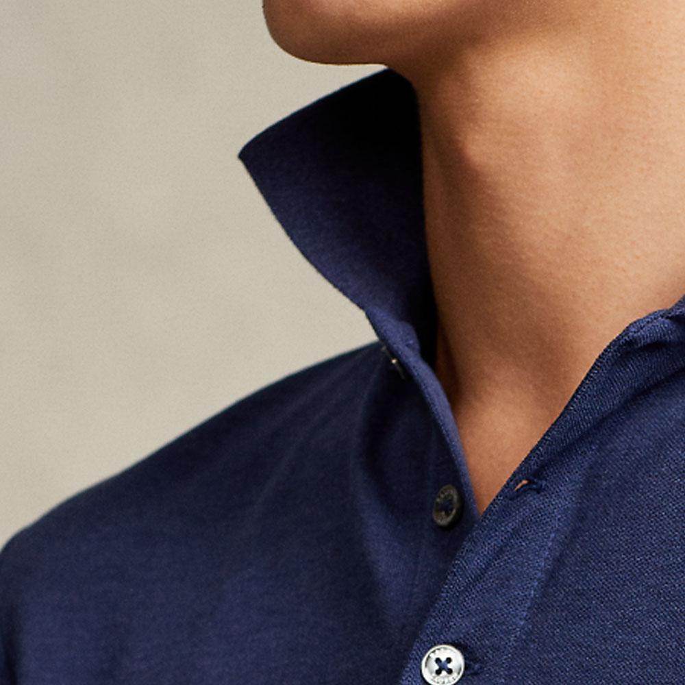 Polo Ralph Lauren Solid Logo Embroidered Slim Fit Polo Shirt Long Sleeve Мужские топы Deep-Blue MNPOKNI16821472-410