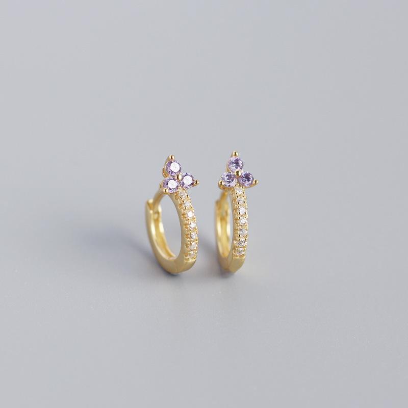 Fashion Jewelry Clover Luxury Zircon Earrings 925 Sterling Silver Earrings 18K Gold Plated Huggie Hoop Earring for Women