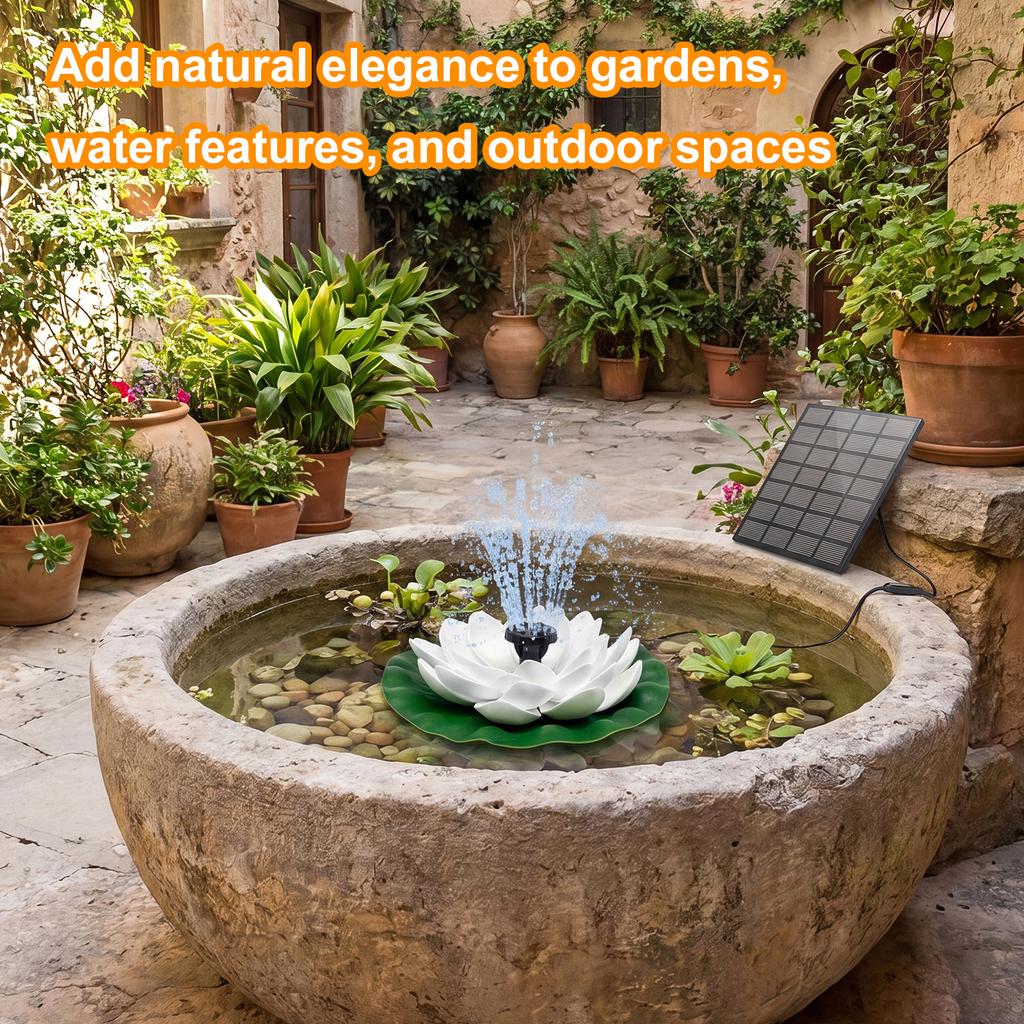 1.5W Lotus Free Standing Solar Fountain Floating Mini Solar Powered Fountain Pump for Garden Pond Pool Fish Tank and Outdoor