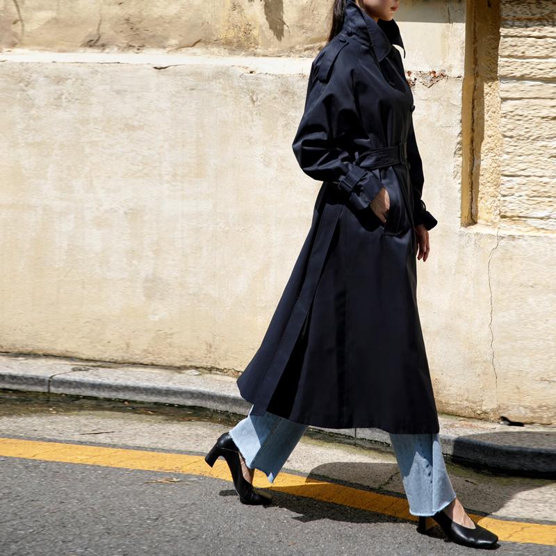 Johnature Корейский модный однотонный универсальный плащ для женщин, осенние бандажные свободные женские пальто с отложным воротником