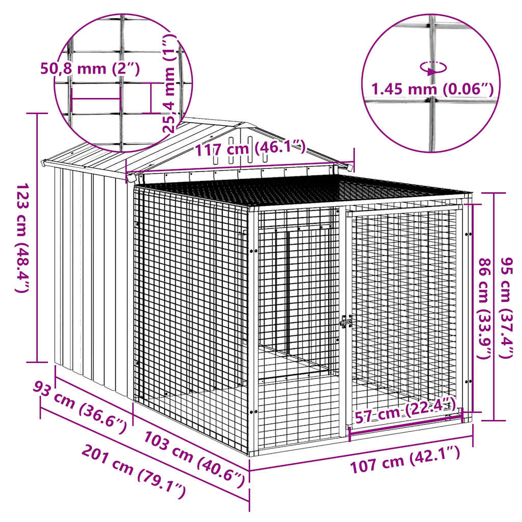 Chicken Coop with Run Light Grey 117 x 201 x 123 cm Galvanized Steel