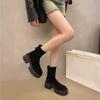 Thick-soled Thick-heeled Short Boots Women's 2024 Autumn New Small Height-increasing Suede Short Tube Elastic Thin Boots