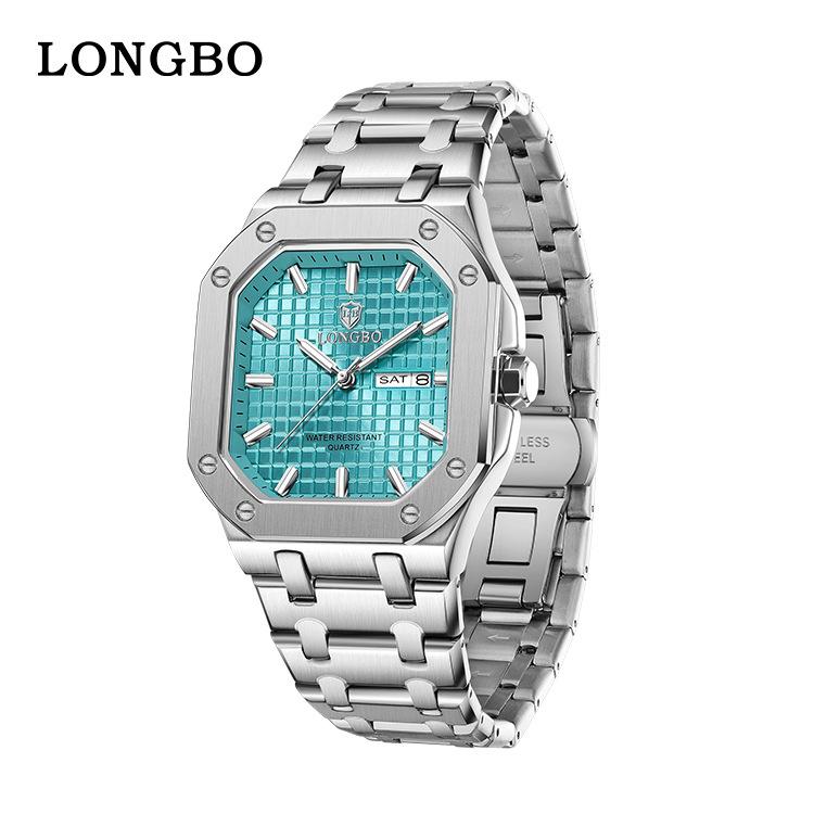 Luxury Men Square Wrist Watch Octagon Case Stainless Steel Band Quartz Watches Dual Day‑Date Luminous Waterproof
