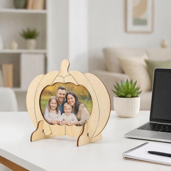 Commemorative Photo Display Wooden Pumpkin Frame, Halloween Thanksgiving DIY Paintable Craft for Kids, Blank Fall Seasonal Decor Wood Picture Holder,