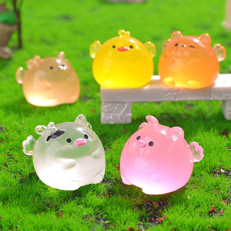 Figurine Luminous Miniature Funny Ghost Pig Rabbit Animals Micro Landscape Ornaments For Halloween Decorations Home Desk Decor