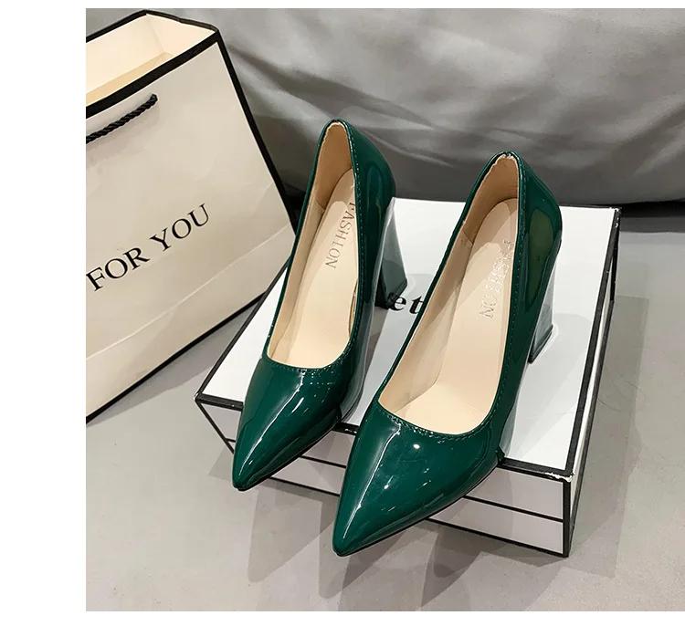 Fashion 2025 Shoes Thick Heel Woman Pumps Candy Color Women  Office Pointed Toe High Heels Wedding Female Heel Shoes