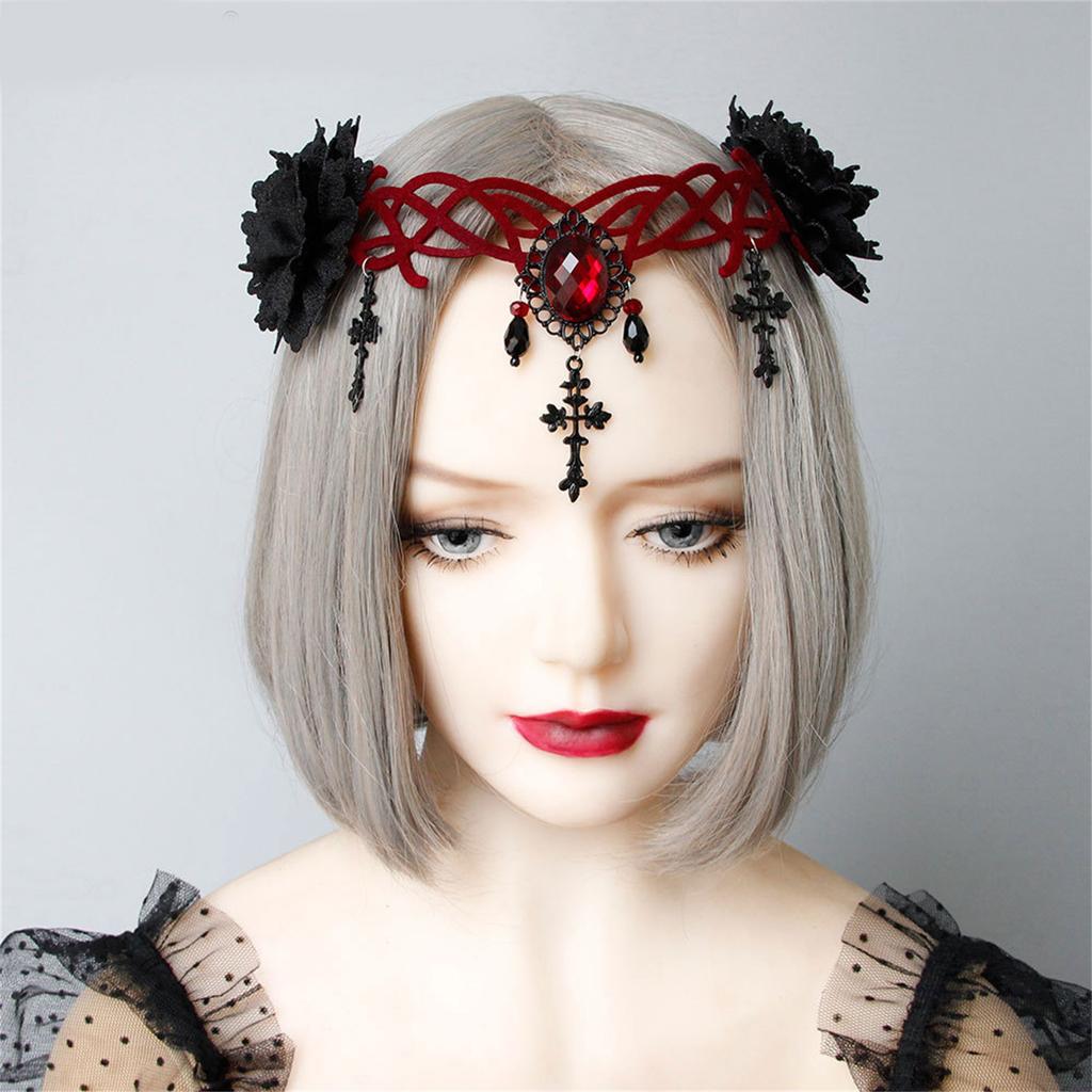 Goth Headband Goth Head Chain Flower Crowns For Women Lolita Forehead Chain Goth Crowns Gothics Tiaras Headpiece