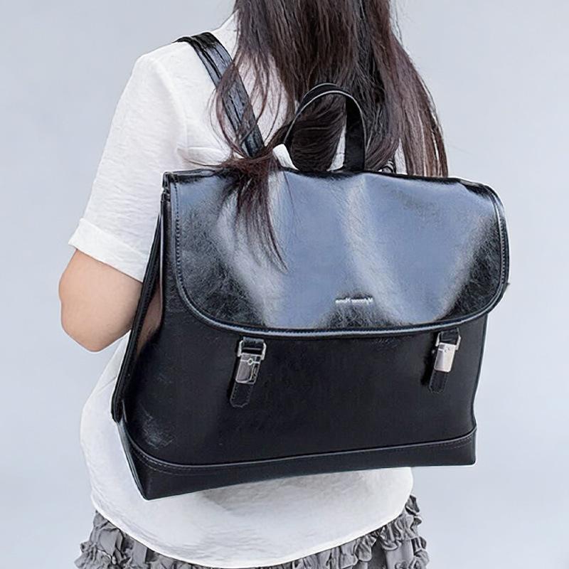 Genuine Leather Backpack for Women Large Capacity Laptop Bag Minimalist Business Commuter Handbag Convertible Shoulder Pack