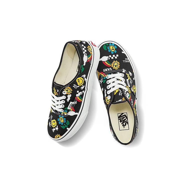 Project x Manual Order x Vans Authentic Canvas Smiley Print Low Top Sneakers Unisex Black VN0A5KS9936