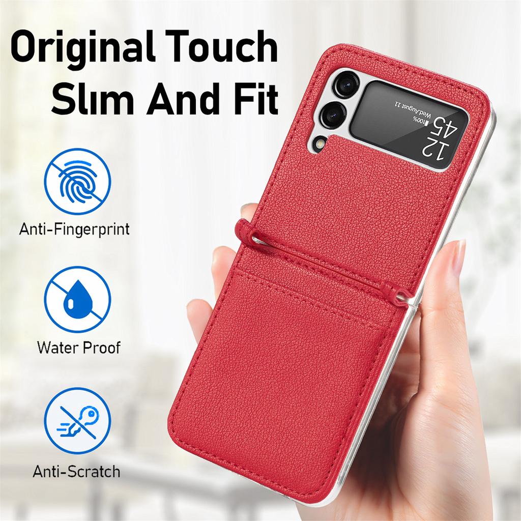 Тонкий модный чехол для мобильного телефона с слотом для карт Samsung Galaxy Z Flip 4 5g Flip4 Flip 3 Flip3 Zflip4 кожаные аксессуары для телефонов