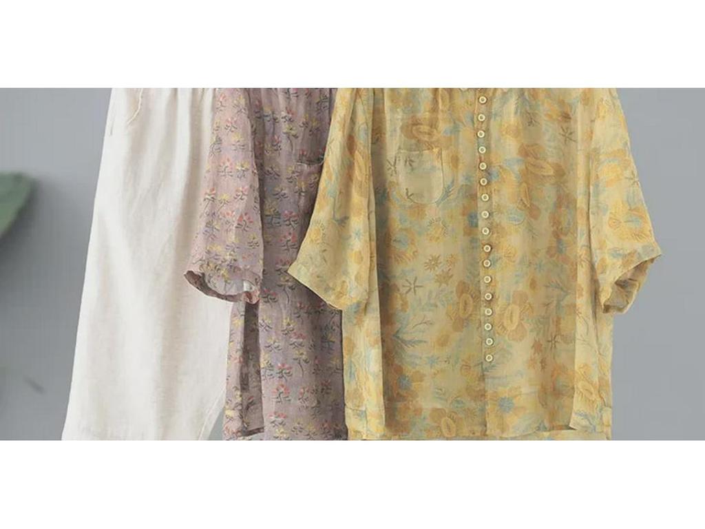 Женский летний костюм-двойка из хлопка и льна с цветочным принтом и короткими рукавами 2023 года — свободный крой, облегающее платье в корейском стиле