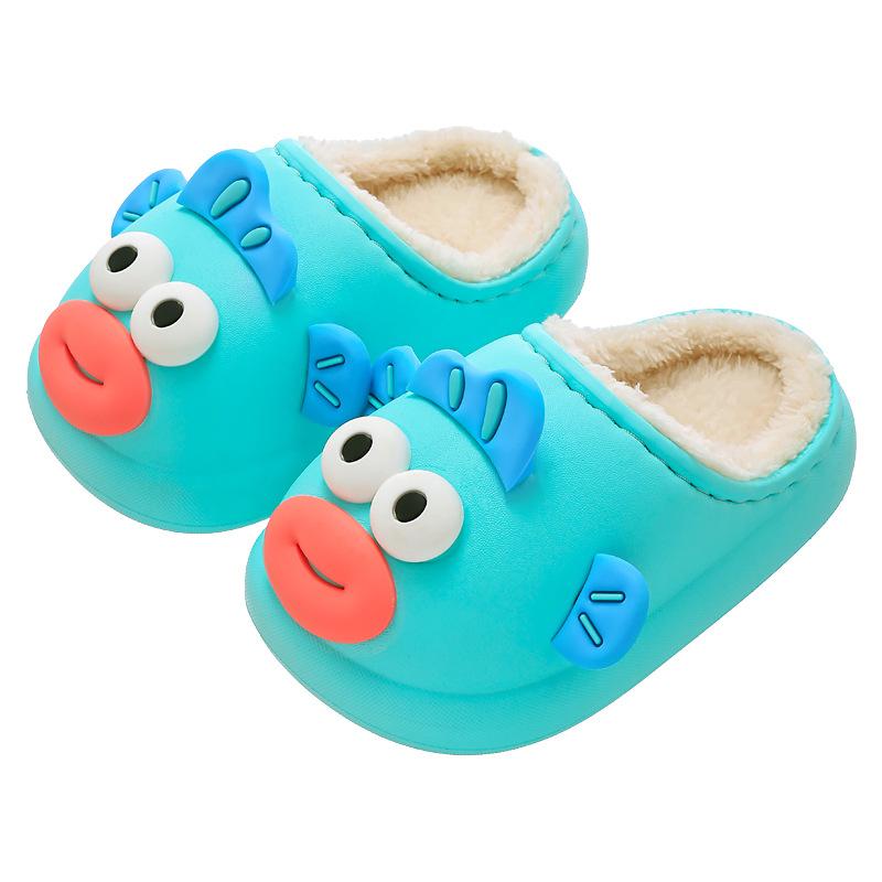 Зимние детские хлопковые тапочки Нескользящие теплые тапочки Домашние детские тапочки Мультяшная рыба-клоун Хлопковая обувь