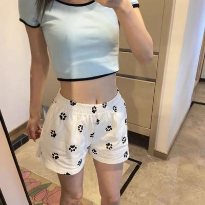 Милые шорты со следами лап для женщин на лето, новый стиль, облегающие, приспущенные, с принтом, белые, повседневные, широкие