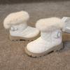 Children's Snow Boots Elegant Plush Solid Color Kids Rhinestones Short Boots Fashion Girls Catwalk Boots All Match 2024 Winter