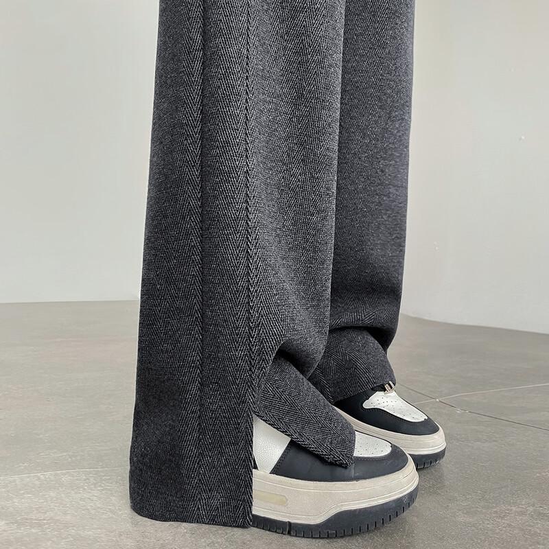 Женские повседневные брюки с высокой посадкой, широкими штанинами, разрезом, из смесовой шерстяной ткани в елочку