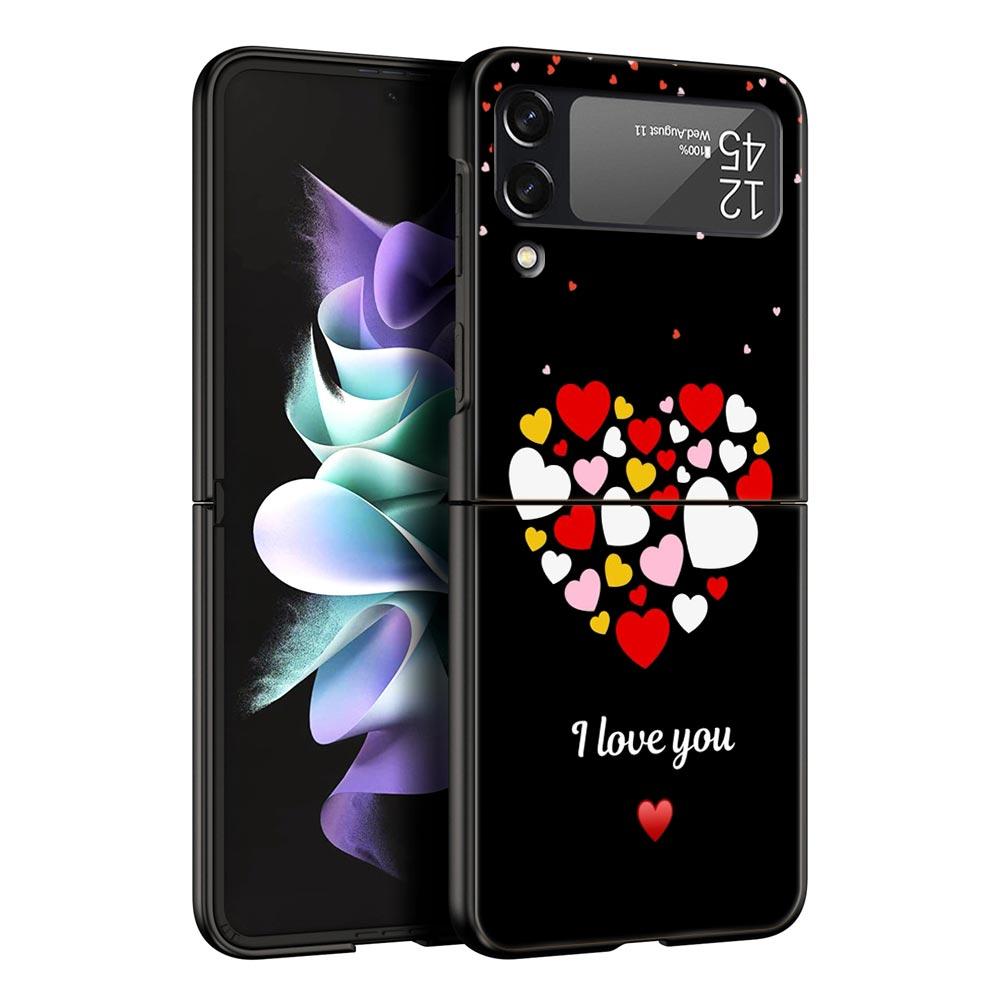 I Love you Pink Heart Phone Case For Samsung Galaxy Z Flip3 Flip4 Flip5 PC Bumper Shell For Z Flip 3 4 5 Hard Folding Back Cover