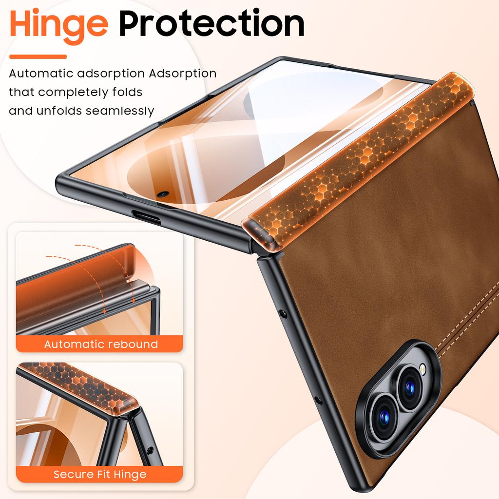 Samsung Galaxy Z Fold 8 Protective Case with Hinge Cover HD Glass Screen Protector and Raised Camera Protection-Brown