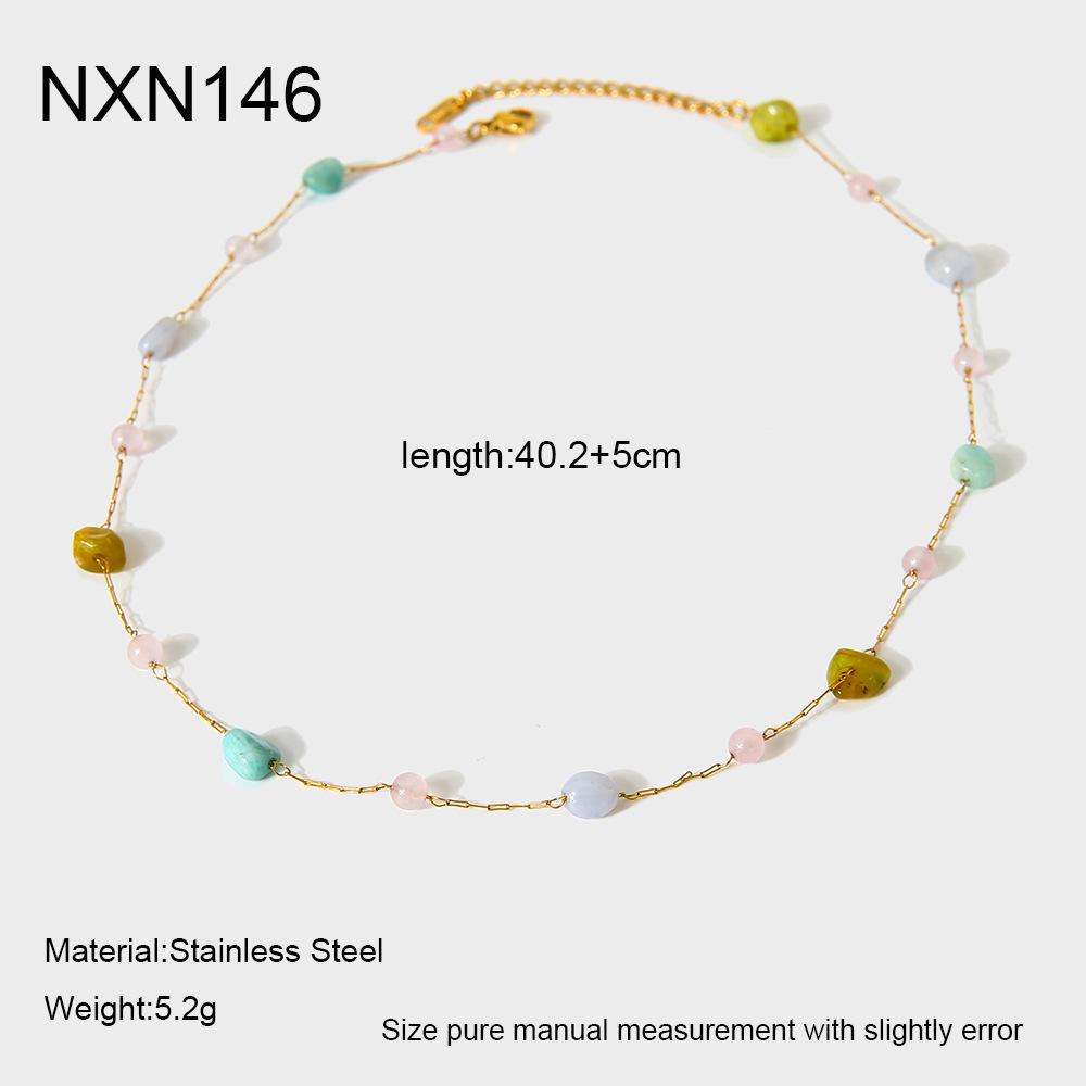 ins Dopamine Color Irregular Natural Stone Bracelet Necklace Plated 18k Gold Stainless Steel Versatile Jewelry Women