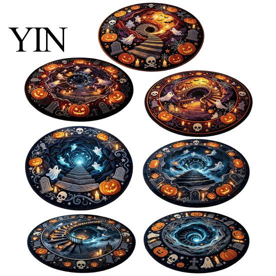 Holiday Party Rug 3D Illusion Halloween Rug, Spooky Ghost Round Area Non-Slip Unique Seasonal Decor Floor Mat for Living Room Bedroom Entrance Home
