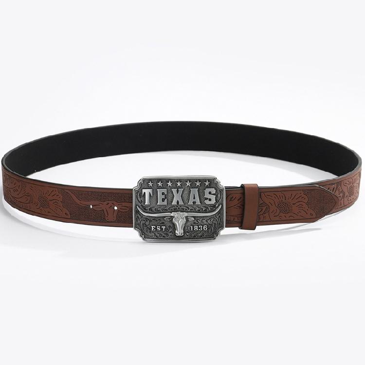 Мужской ремень в западном стиле Ковбойский пояс с серебряной деталью в виде головы быка для законодателей мод и ценителей стиля