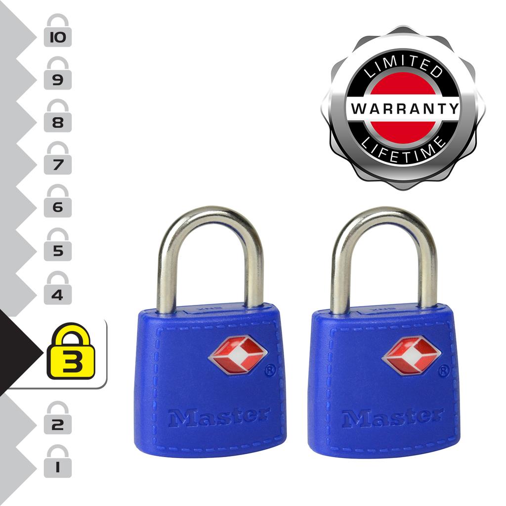 Master Lock Pack of 2 Key Travel Padlocks TSA Certified, 23x38x11 mm