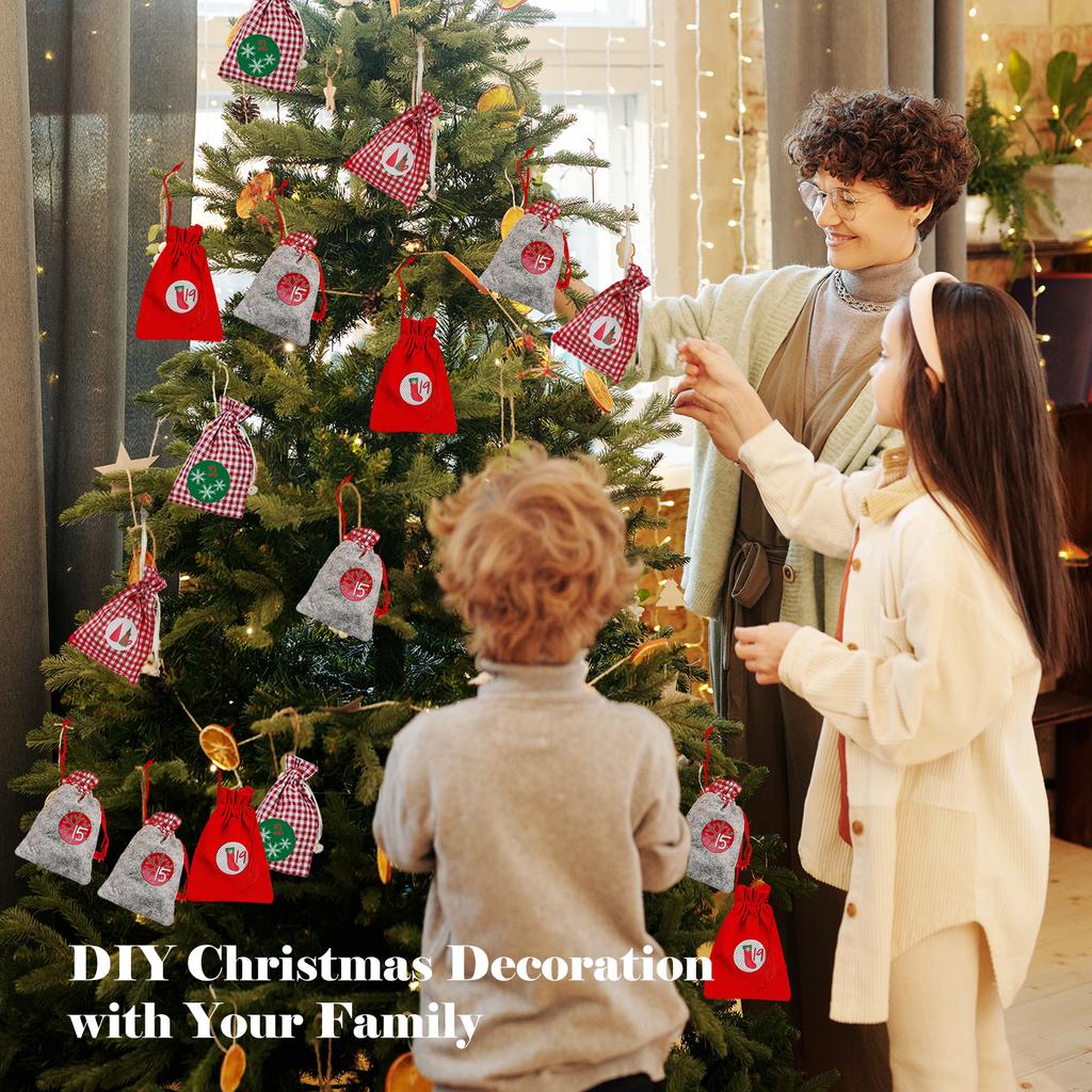 24 шт. сумки для рождественского календаря, 24 дня, календарь обратного отсчета до Рождества, мешковина, сумка для конфет с деревянными вставками