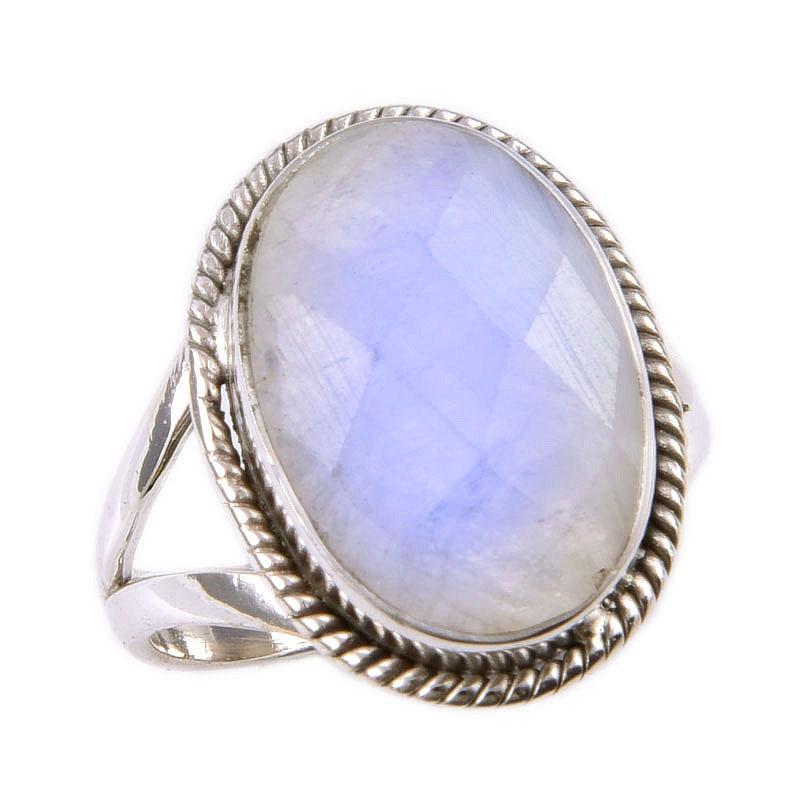 Кольцо из стерлингового серебра 925 пробы с натуральным радужным лунным камнем, размер 6 h5q05