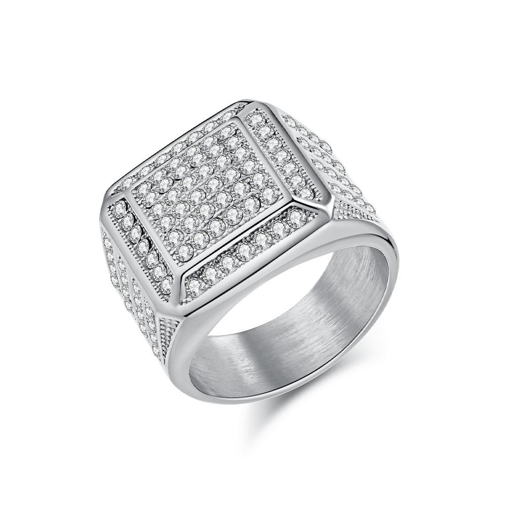 Fashionable Hip Hop Titanium Steel Ring for Men 18K Gold Plated with Full Diamonds Unisex Hand Jewelry Trendy Stainless Steel Rapper Accessory