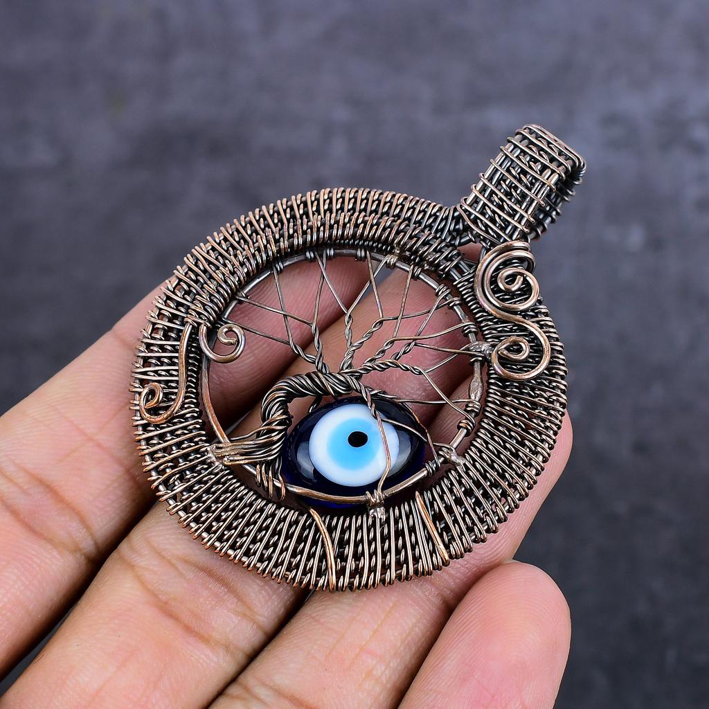 Синий сглаз драгоценный камень ручная работа медная проволока обертка ювелирное изделие кулон 2.60" u3q96